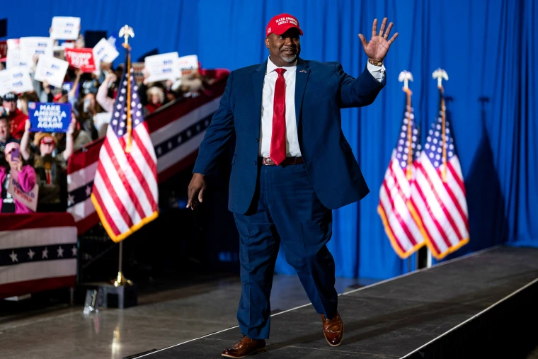 Former President Donald Trump referred to North Carolina Lt. Gov. Mark Robinson as "Martin Luther King on steroids" at a rally in March. Al Drago / Bloomberg via Getty Images