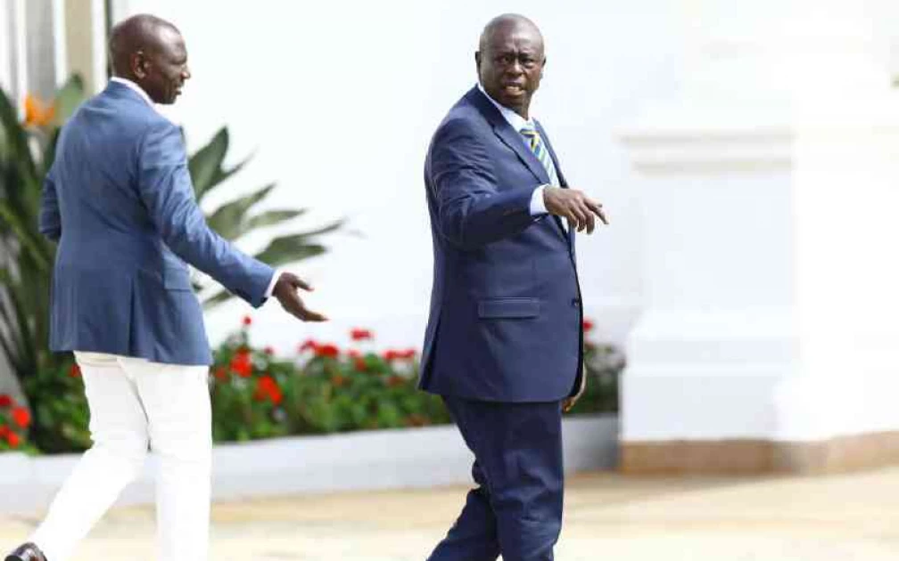 President William Ruto (left) speaks to his deputy Rigathi Gachagua. Photo/Courtesy