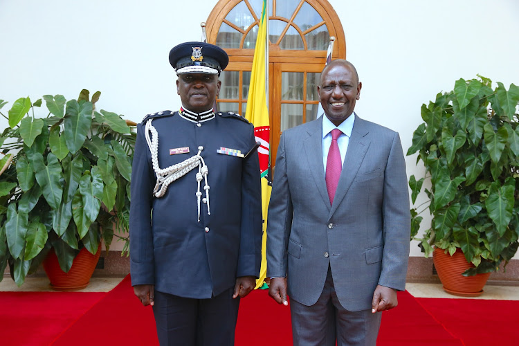 President William Ruto and Inspector General of Kenya Police, Douglas Kirocho Kanja at State House.
Image: PCS/