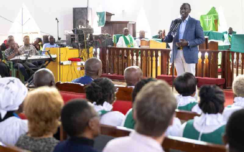 President William
Ruto
, addresses faithful during service at ACK Bungoma Diocese. on September 1, 2024. 