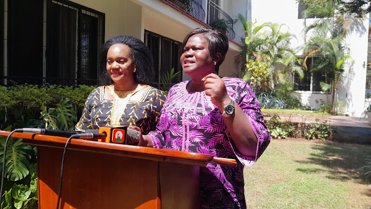 ODM Chairperson Gladys Wanga and Kisumu West MP Rosa Buyu speaking to the Press in Kisumu on September 21, 2024
Image: FAITH MATETE