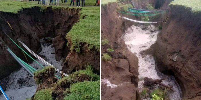 Footage of sinkholes formed at the Eveready area in Nakuru near the Nakuru-Nairobi highway Photo